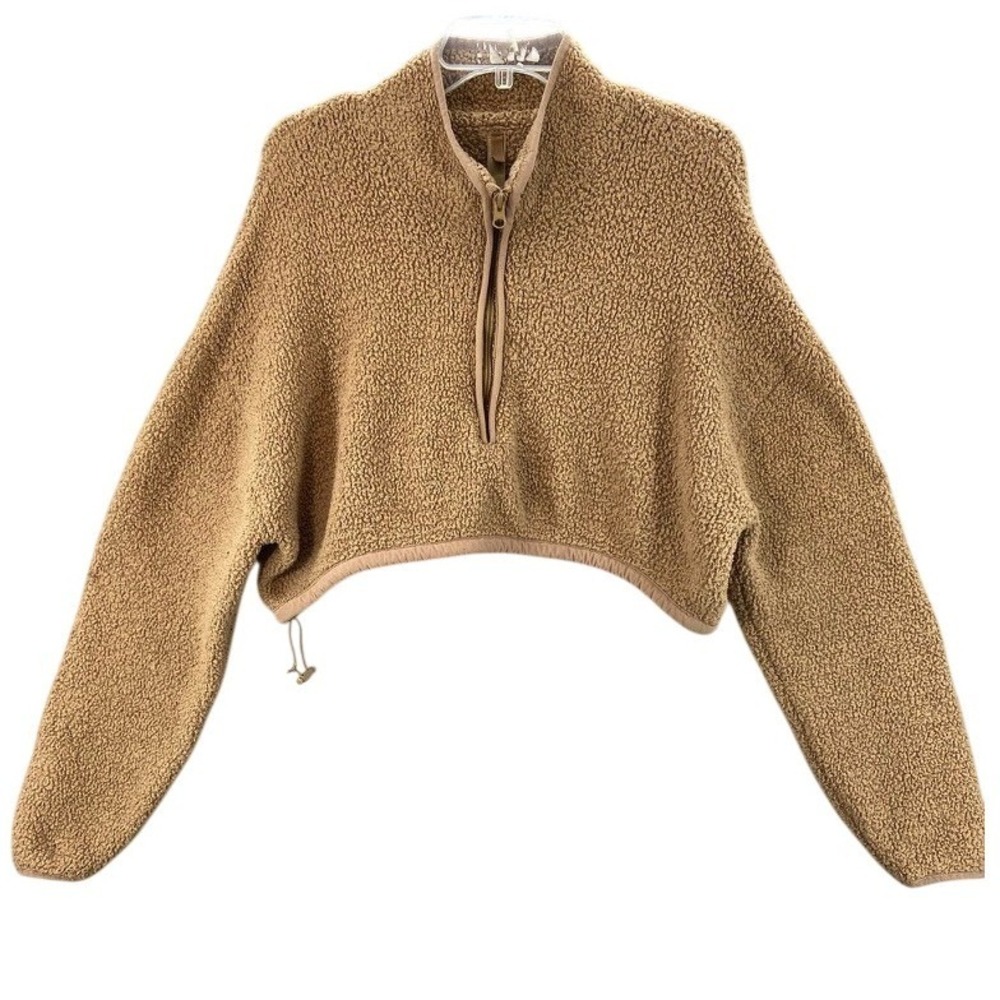 SKIMS Teddy Half Zip Crop Pullover Jacket Womens 2X/3X Camel Sherpa Fleece